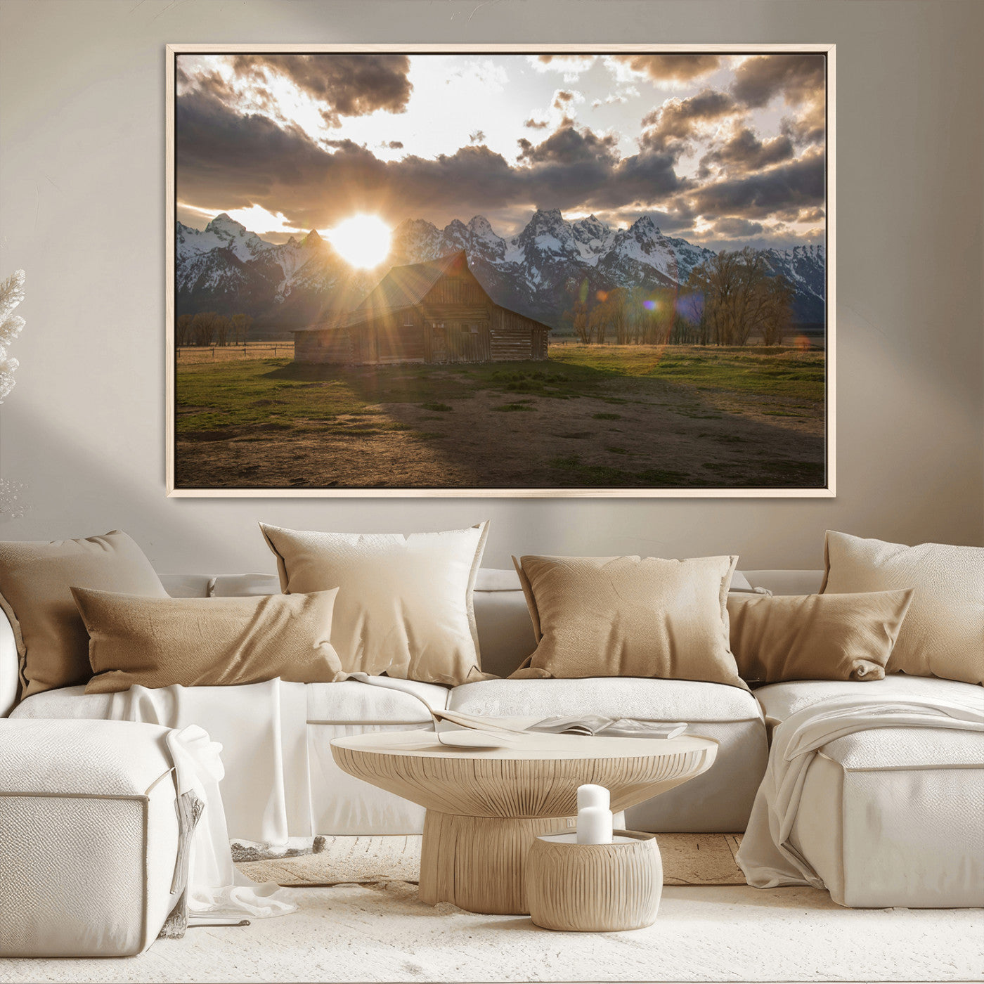 MGV-FC-36X24 - Snowy Peaks Wall Art Canvas Print, Framed Nature Escape Art Picture Print, Rustic Charm Perfect Rustic Western Decor Artwork
