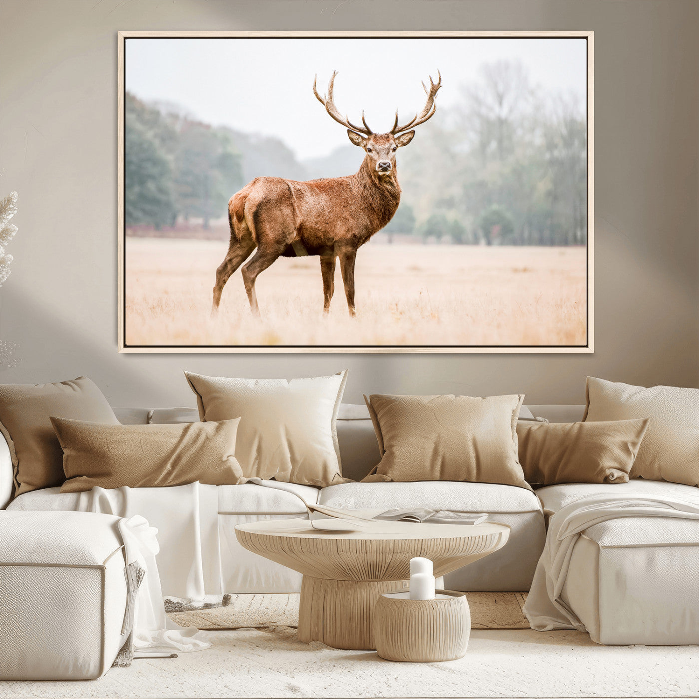 MGV-FC-36X24 - Vintage Wildlife Art Wall Art Canvas Print, Framed Misty Landscape Art Picture Print, Deer Wall Art Perfect Rustic Wildlife Decor Artwork