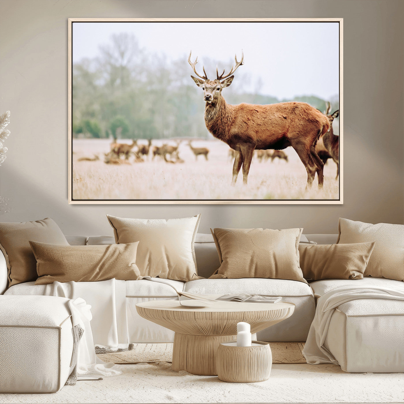 MGV-FC-36X24 - Rustic Nature Print Wall Art Canvas Print, Framed Deer Canvas Wall Art Art Picture Print, Nordic Animal Art Perfect Rustic Nature Decor Artwork