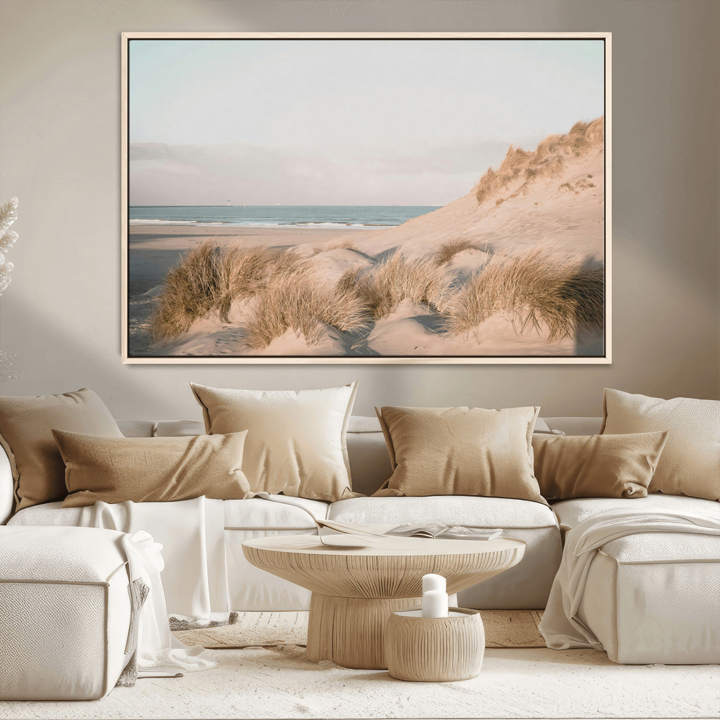 MGV-FC-36X24 - Beach Landscape Wall Art Canvas Print, Framed Sand Dune Photography Art Picture Print, Minimalist Seascape Perfect Coastal & Minimalist Decor Artwork