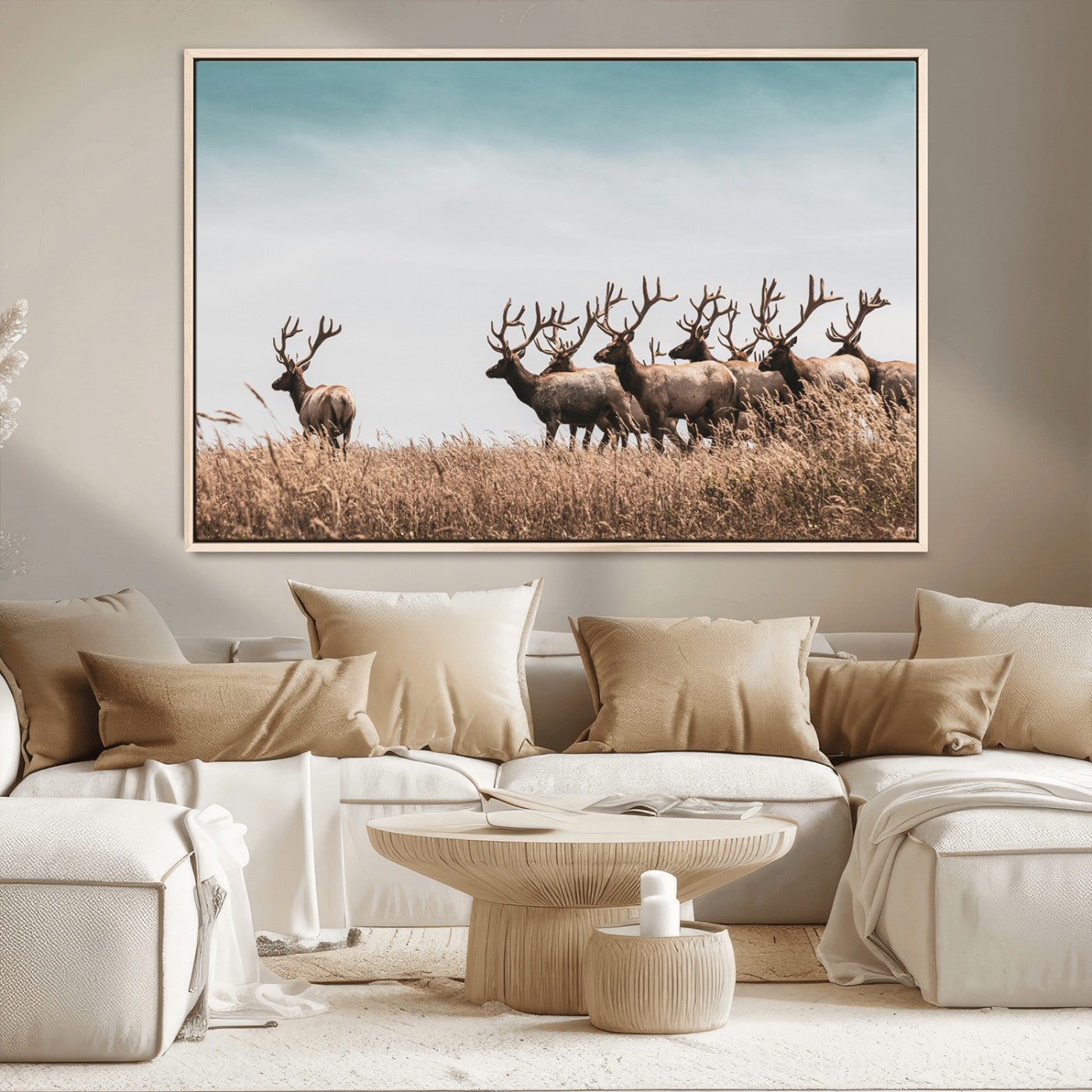 MGV-FC-36X24 - Elk Herd Wall Art Canvas Print, Framed Wildlife Photography Art Picture Print, Rustic Nature Print Perfect Rustic Wildlife Decor Artwork
