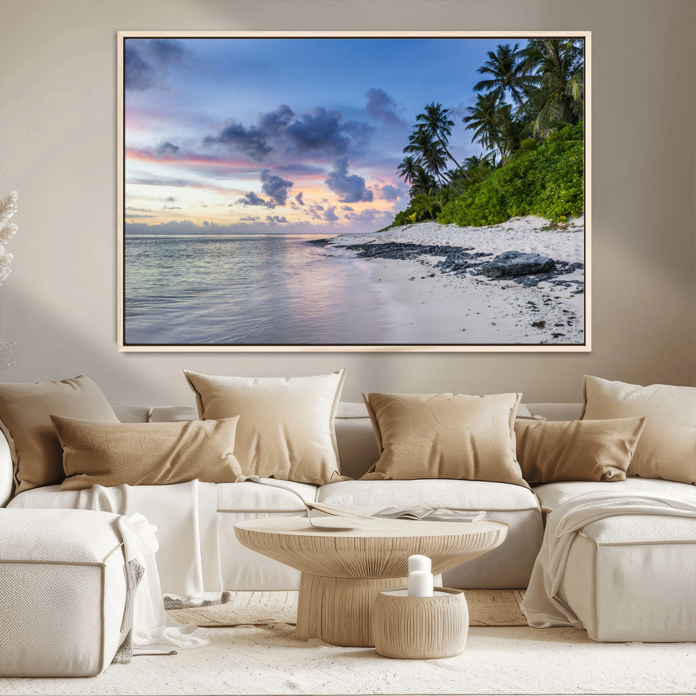 MGV-FC-36X24 - Tropical Beach Wall Art Canvas Print, Framed Sunset Glow Art Picture Print, Palm Tree Coast Perfect Tropical Coastal Decor Artwork