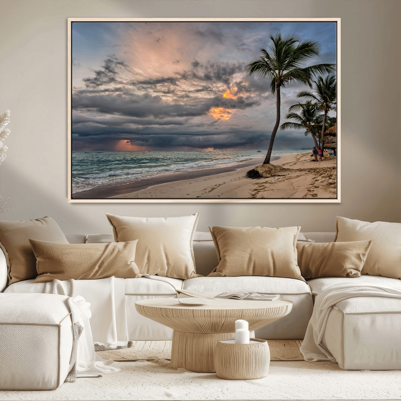 MGV-FC-36X24 - Tropical Storm Wall Art Canvas Print, Framed Moody Beach Art Picture Print, Dramatic Sky Perfect Tropical Coastal Decor Artwork