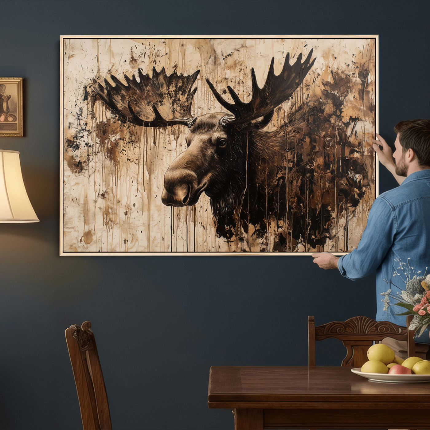 83505059-MGV-CV-36X24 - Moose Canvas Wall Art — Rustic Wildlife Painting Print | Cabin Lodge Decor | Large Animal Wall Art | Moose Gift for Him | Man Cave Art