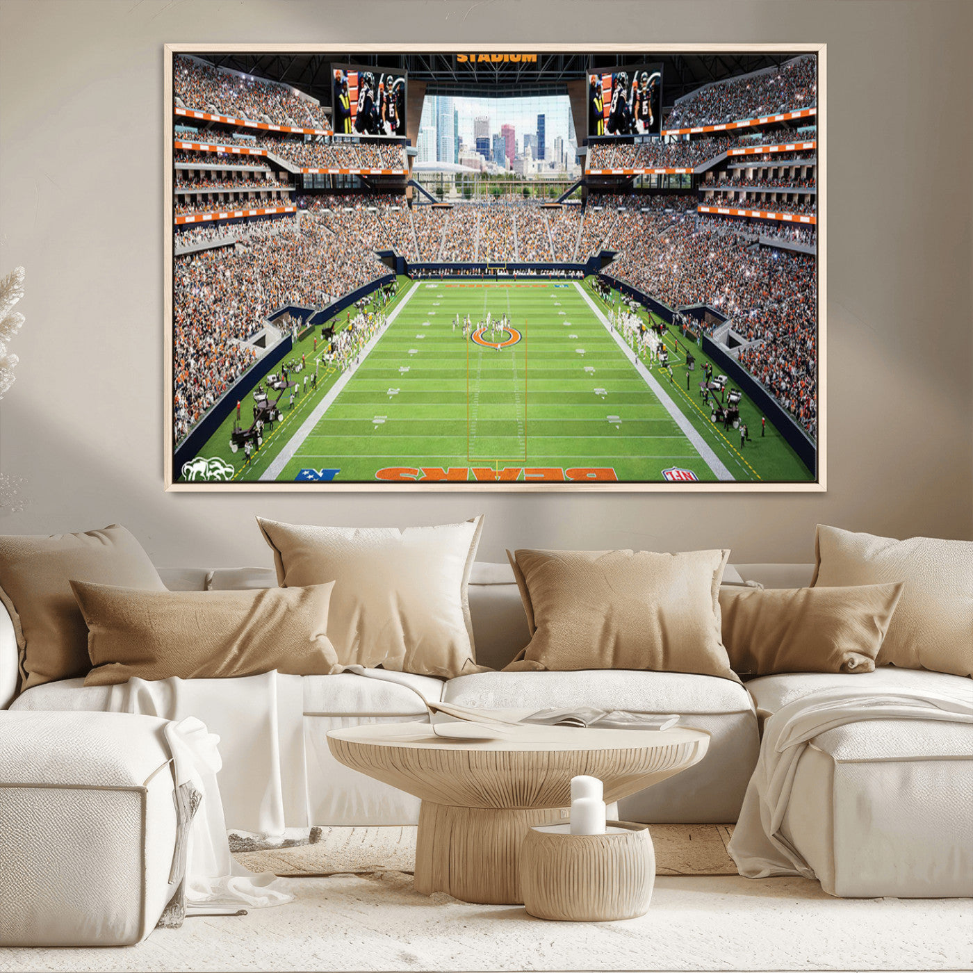 76935553-MGV-CV-36X24-Chicago Bears Soldiers Field Wall Art Canvas Print – Framed Football Stadium Artwork for Sports Fans, Soldier Field Skyline Canvas Decor for Game Room or Man Cave