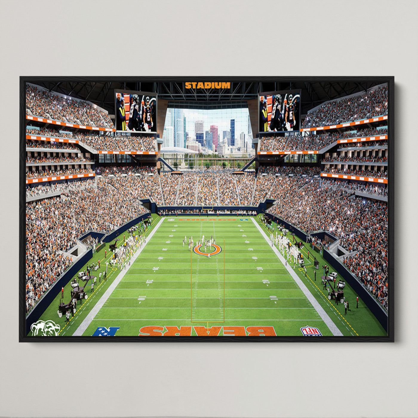 76935553-MGV-CV-36X24-Chicago Bears Soldiers Field Wall Art Canvas Print – Framed Football Stadium Artwork for Sports Fans, Soldier Field Skyline Canvas Decor for Game Room or Man Cave