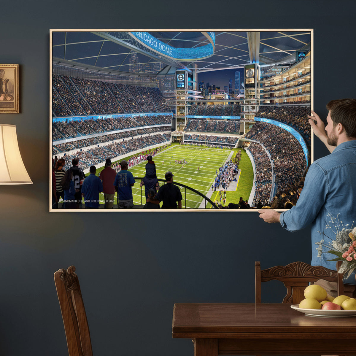 41816511-MGV-CV-36X24 - Chicago Dome Stadium Wall Art Canvas Print, Framed Modern Decor