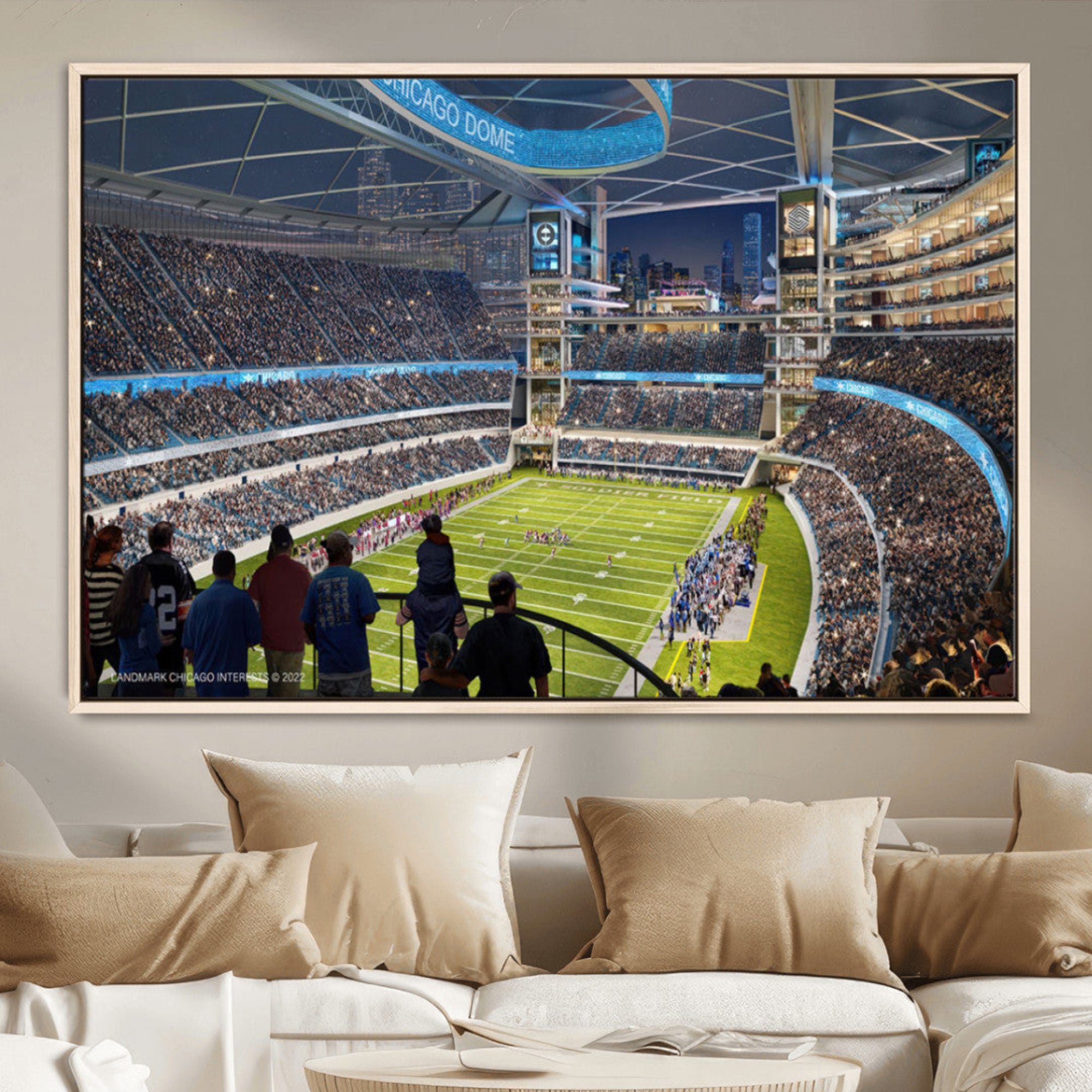 41816511-MGV-CV-36X24-Chicago Dome Stadium Wall Art Canvas Print – Framed Modern Football Arena City Skyline Artwork for Home, Office