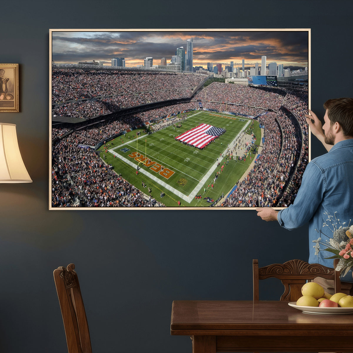 98106777-PAN-FL-20X10 - Chicago Bears Soldiers Field Wall Art Canvas Print, Extra Large Game Room Wall Decor