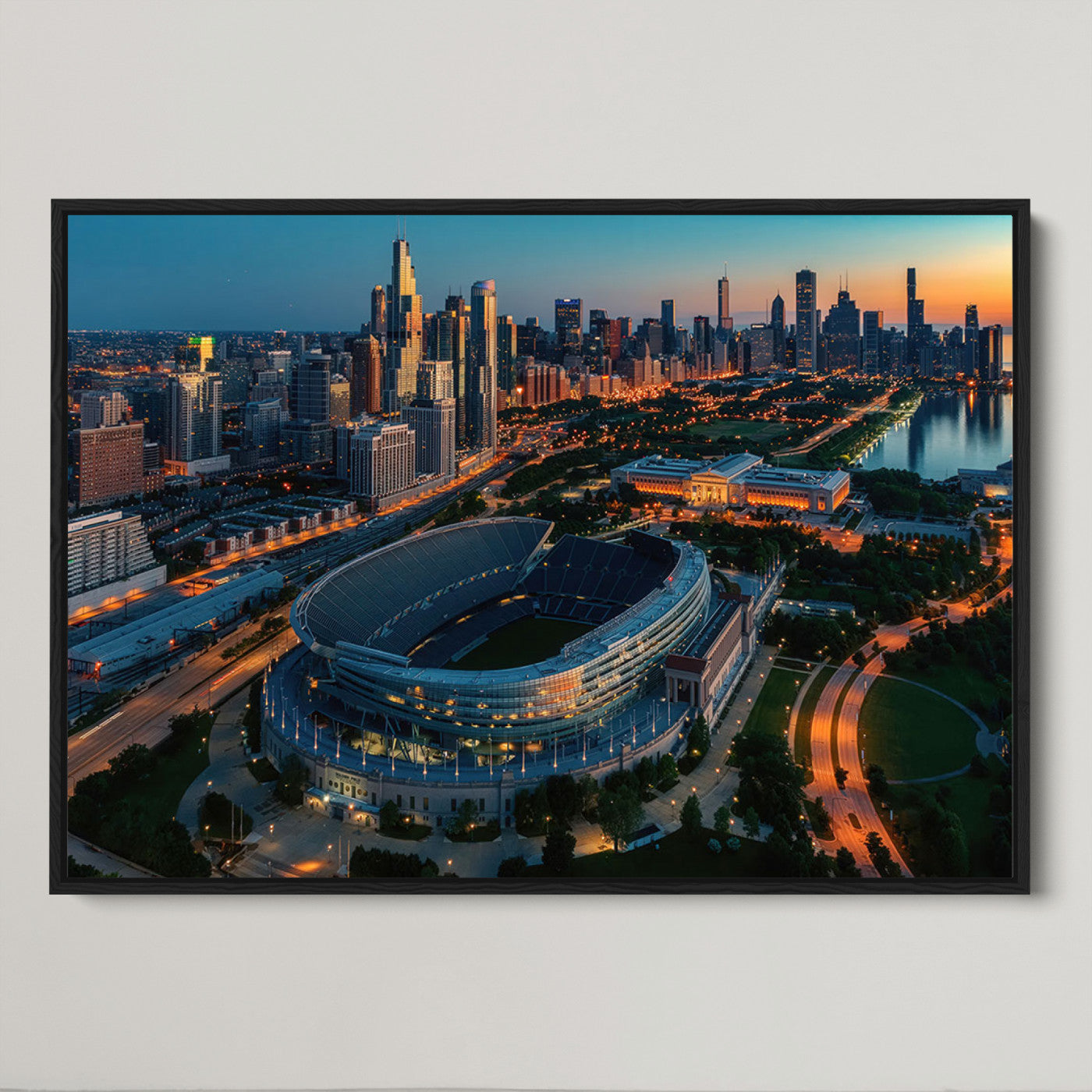 36690345-MGV-CV-36X24-Chicago Bears Soldiers Field Wall Art Canvas Print – Framed Football Stadium Artwork for Sports Fans, Soldier Field Skyline Canvas Decor for Game Room or Man Cave
