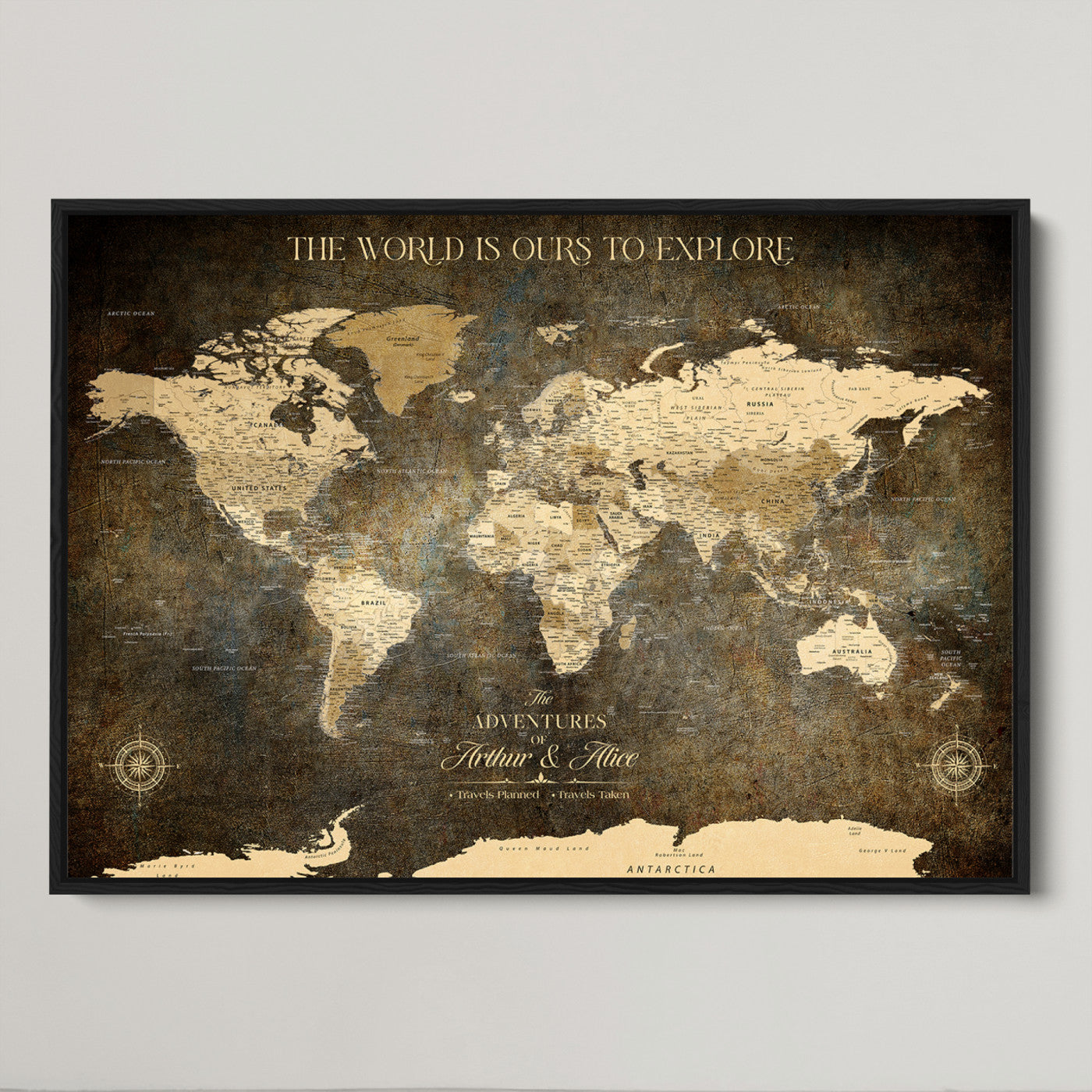 76675404-MGV-CV-36X24-Framed Push Pin World Travel Map – Canvas Wall Art for Tracking Adventures, Decorative Vintage Style Map with Pins for Home or Office - H1