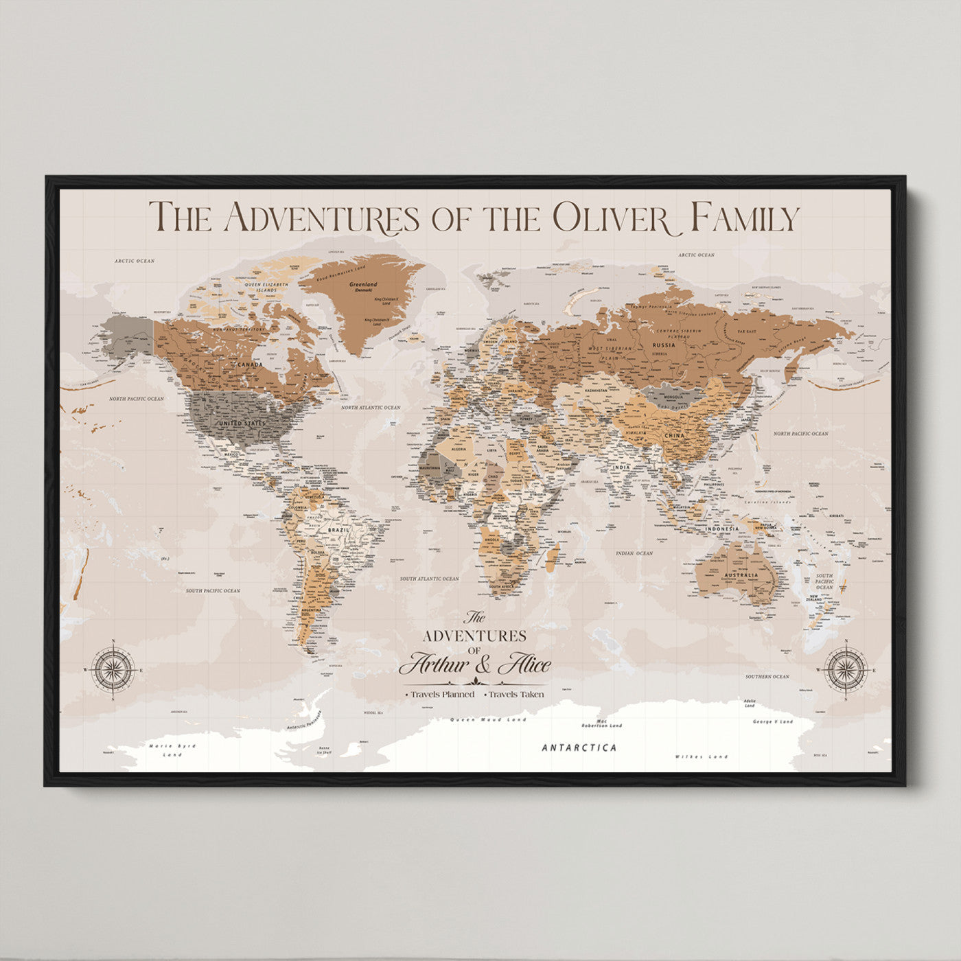 43101120-MGV-FC-36X24_Black-World Travel Map with Pins – Push Pin Maps of Where I've Been, Framed Wall Map for Travel Memories, Old Style Decorative World Map - H10