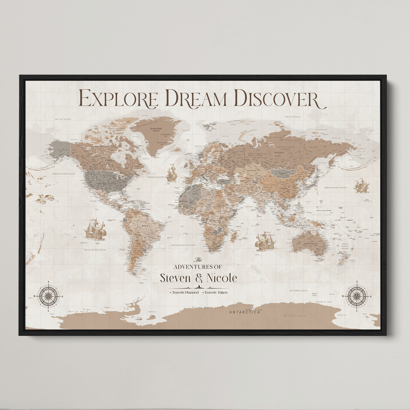 95738134-MGV-CV-36X24-Custom Push Pin World Map Wall Canvas Print – Personalized Travel Tracker with Pins – Framed Large Multi-Size Canvas for Home Office Decor