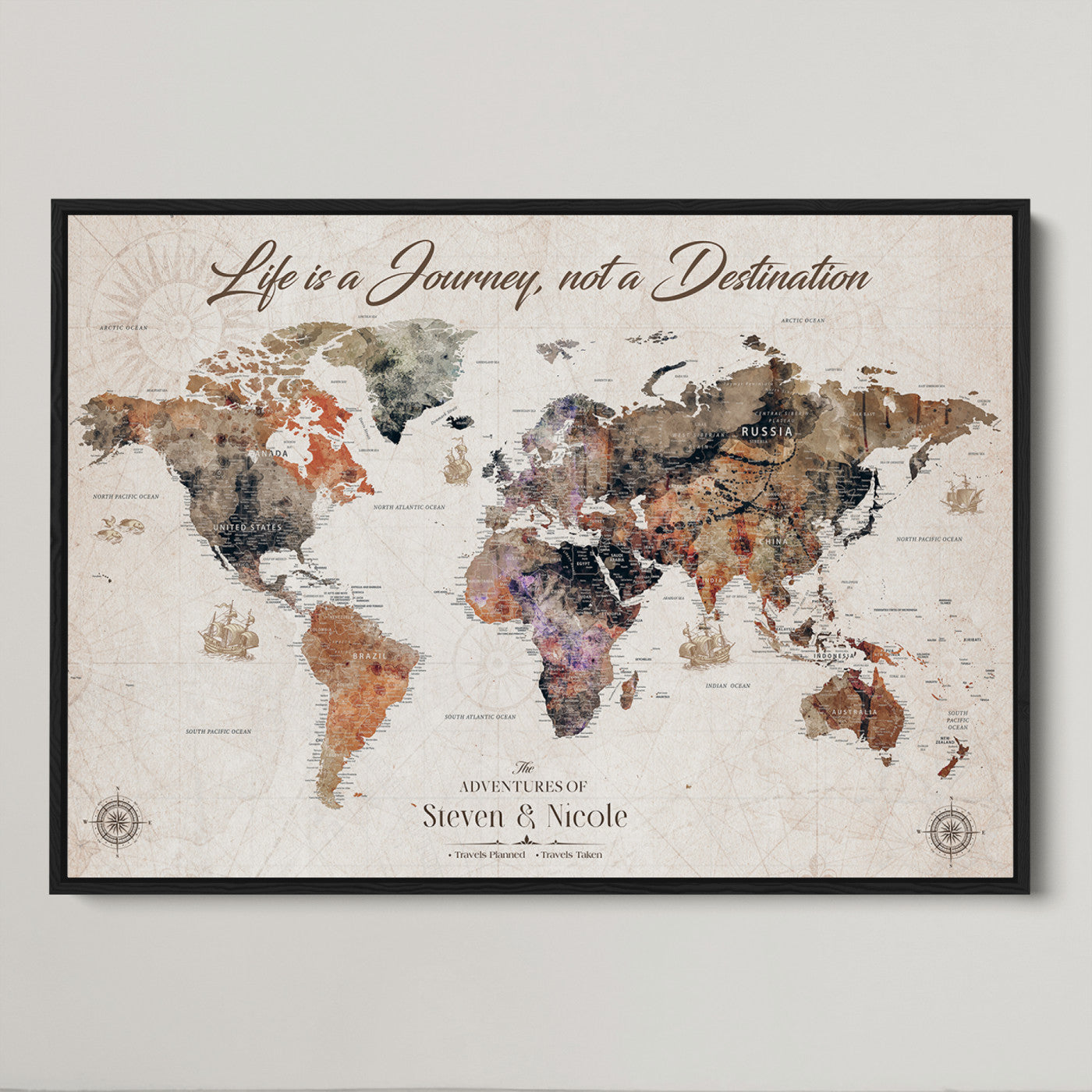 96000140-MGV-CV-36X24-Custom Push Pin World Map Wall Canvas Print – Personalized Travel Tracker with Pins – Framed Large Multi-Size Canvas for Home Office Decor