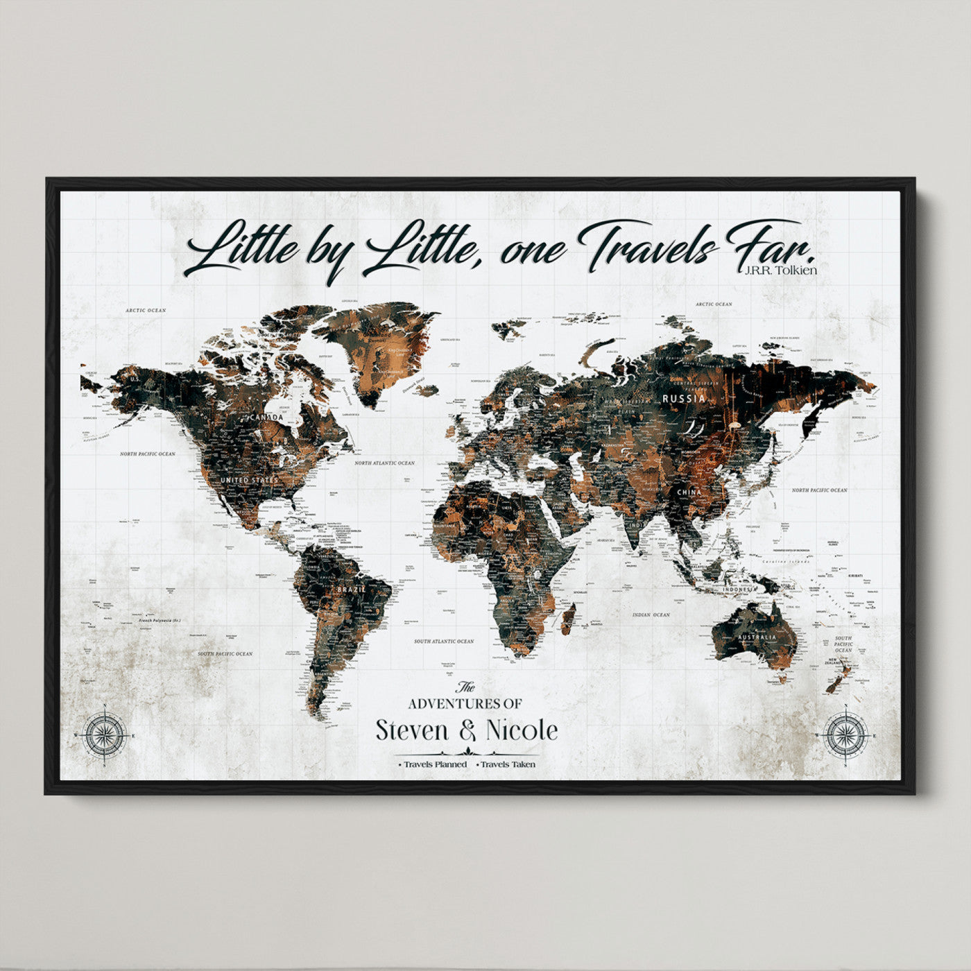 89231588-MGV-CV-36X24-Custom Push Pin World Map Wall Canvas Print – Personalized Travel Tracker with Pins – Framed Large Multi-Size Canvas for Home Office Decor