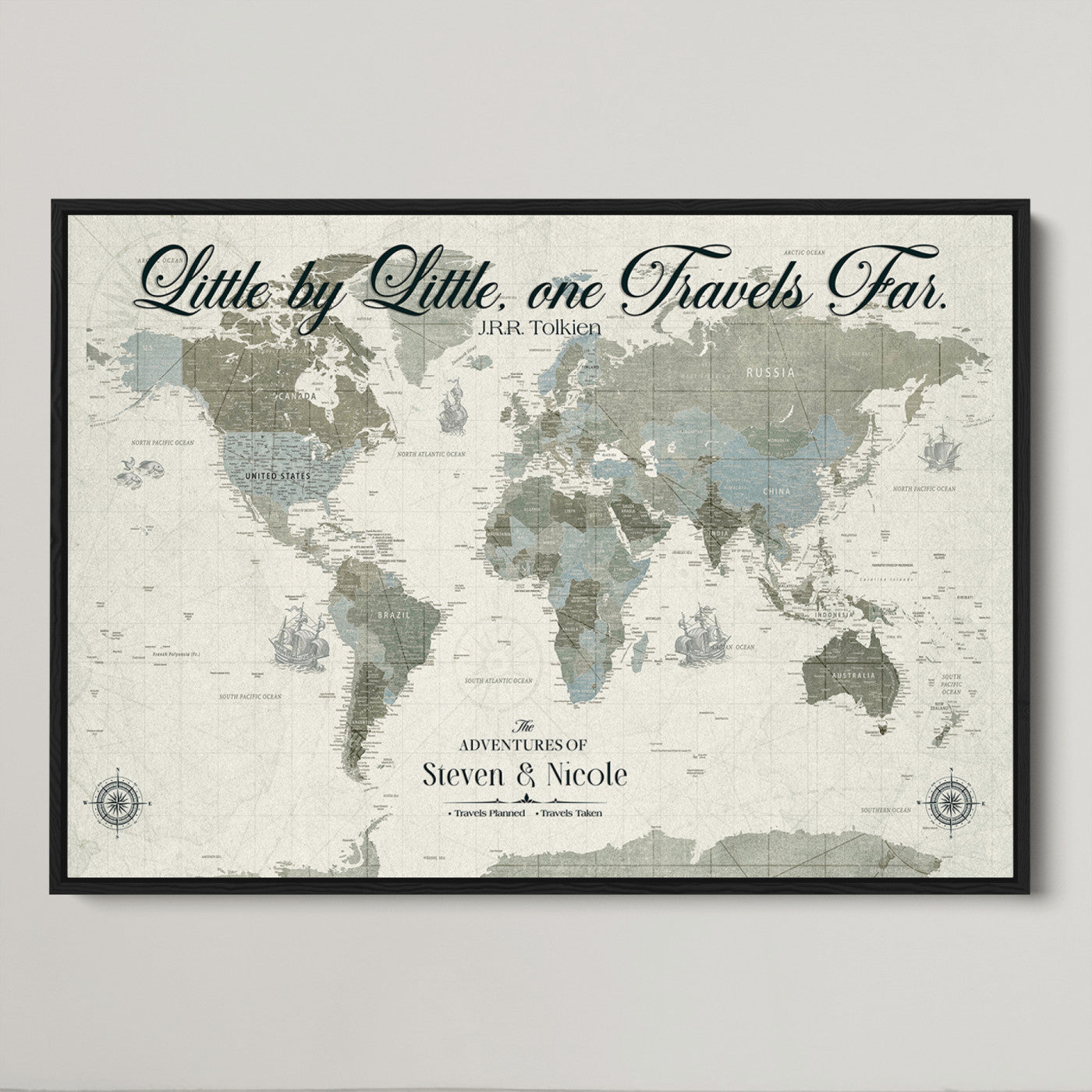 72081300-MGV-CV-36X24-Custom Push Pin World Map Wall Canvas Print – Personalized Travel Tracker with Pins – Framed Large Multi-Size Canvas for Home Office Decor