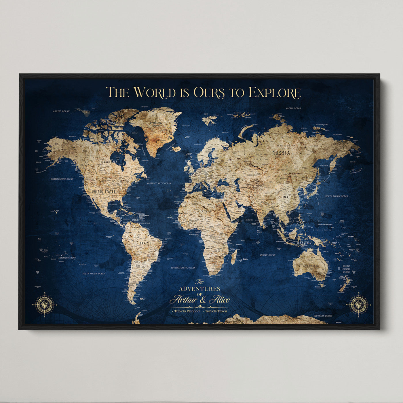 10181149-MGV-CV-36X24-Custom Push Pin World Map Wall Canvas Print – Personalized Travel Tracker with Pins – Framed Large Multi-Size Canvas for Home Office Decor