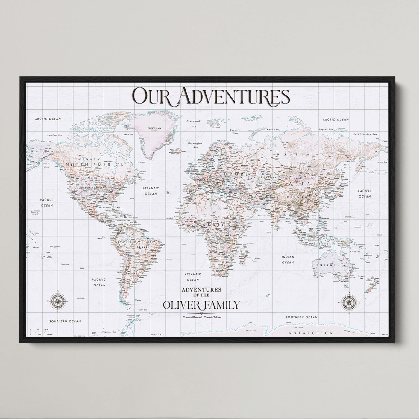 40041157-MGV-CV-36X24-Custom Push Pin World Map Wall Canvas Print – Personalized Travel Tracker with Pins – Framed Large Multi-Size Canvas for Home Office Decor
