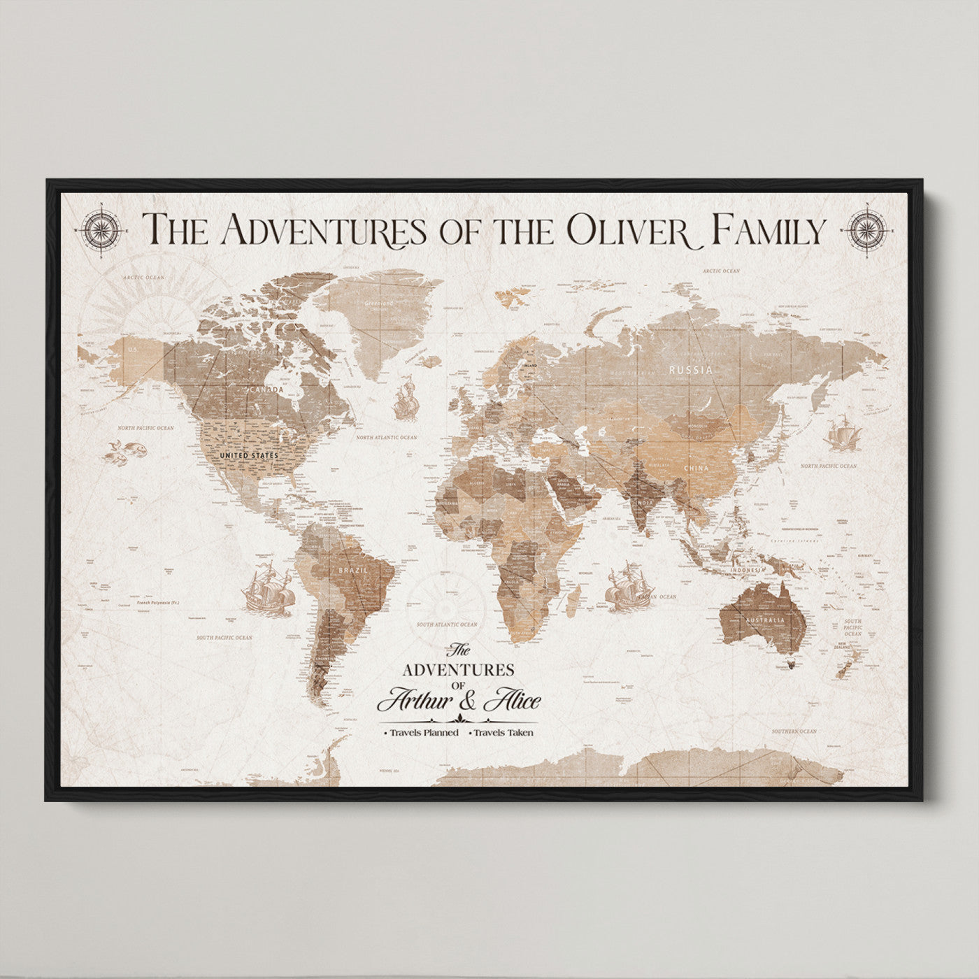 58395047-MGV-CV-36X24-Custom Push Pin World Map Wall Canvas Print – Personalized Travel Tracker with Pins – Framed Large Multi-Size Canvas for Home Office Decor