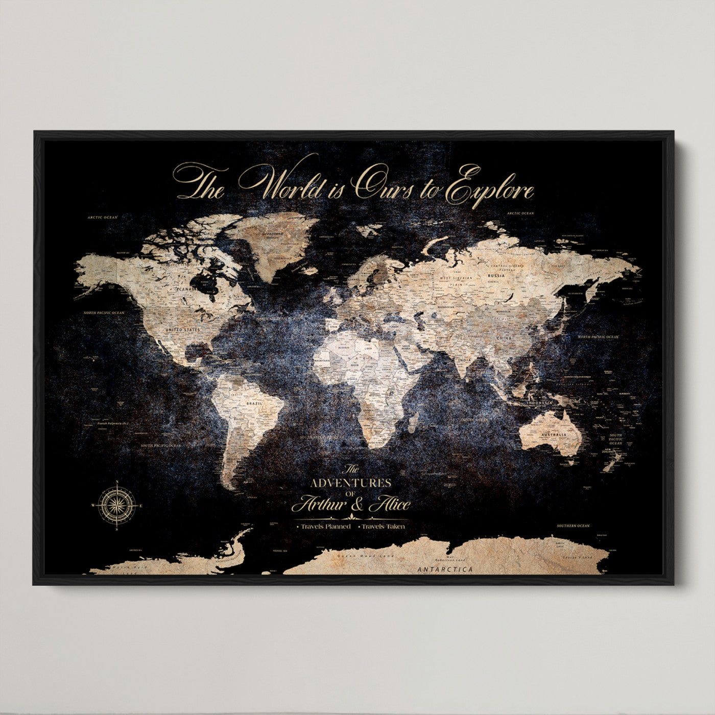 21010471-MGV-CV-36X24-Customize Push Pin World Map Wall Canvas Print, Personalized Travel Tracker with Pins, Framed Large Canvas for Home Office Decor - H37