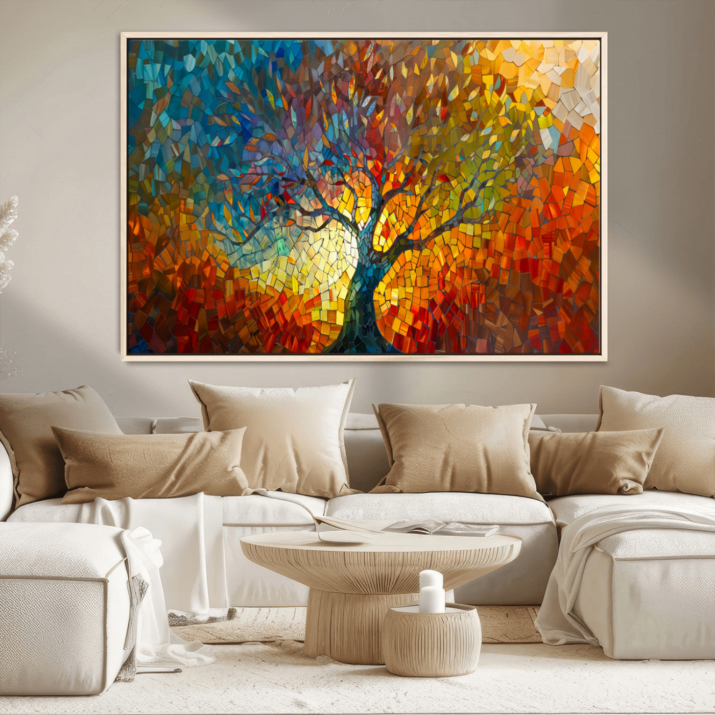 MGV-FC-36X24 - Yggdrasil Tree of Life Mosaic Stained Glass Wall Art Canvas, Yggdrasil Tree of Life Mosaic Canvas