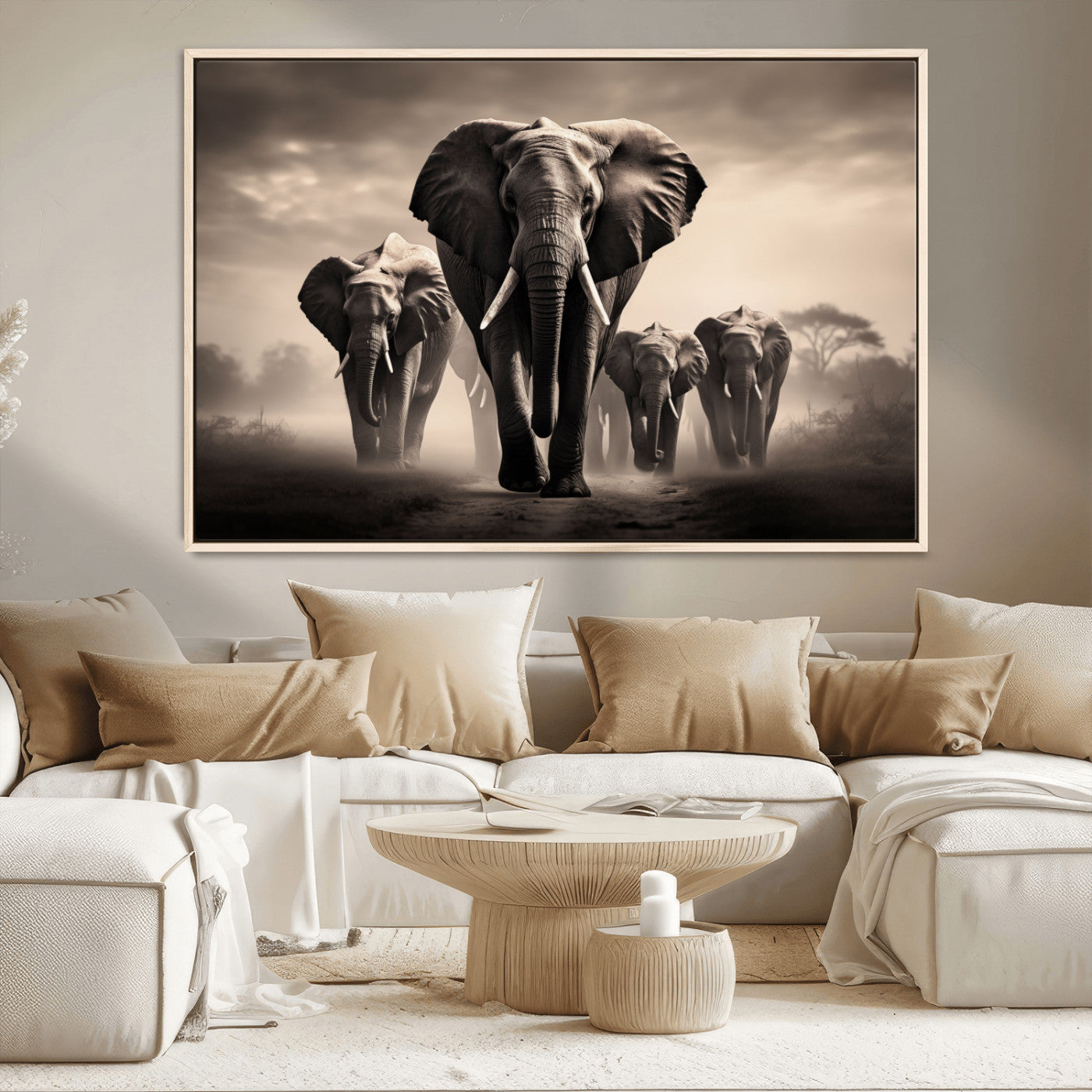 48598F10-MGV-CV-36X24-Elephant Family Wall Art Canvas Print, Framed Elephant Wall Art Home Decor