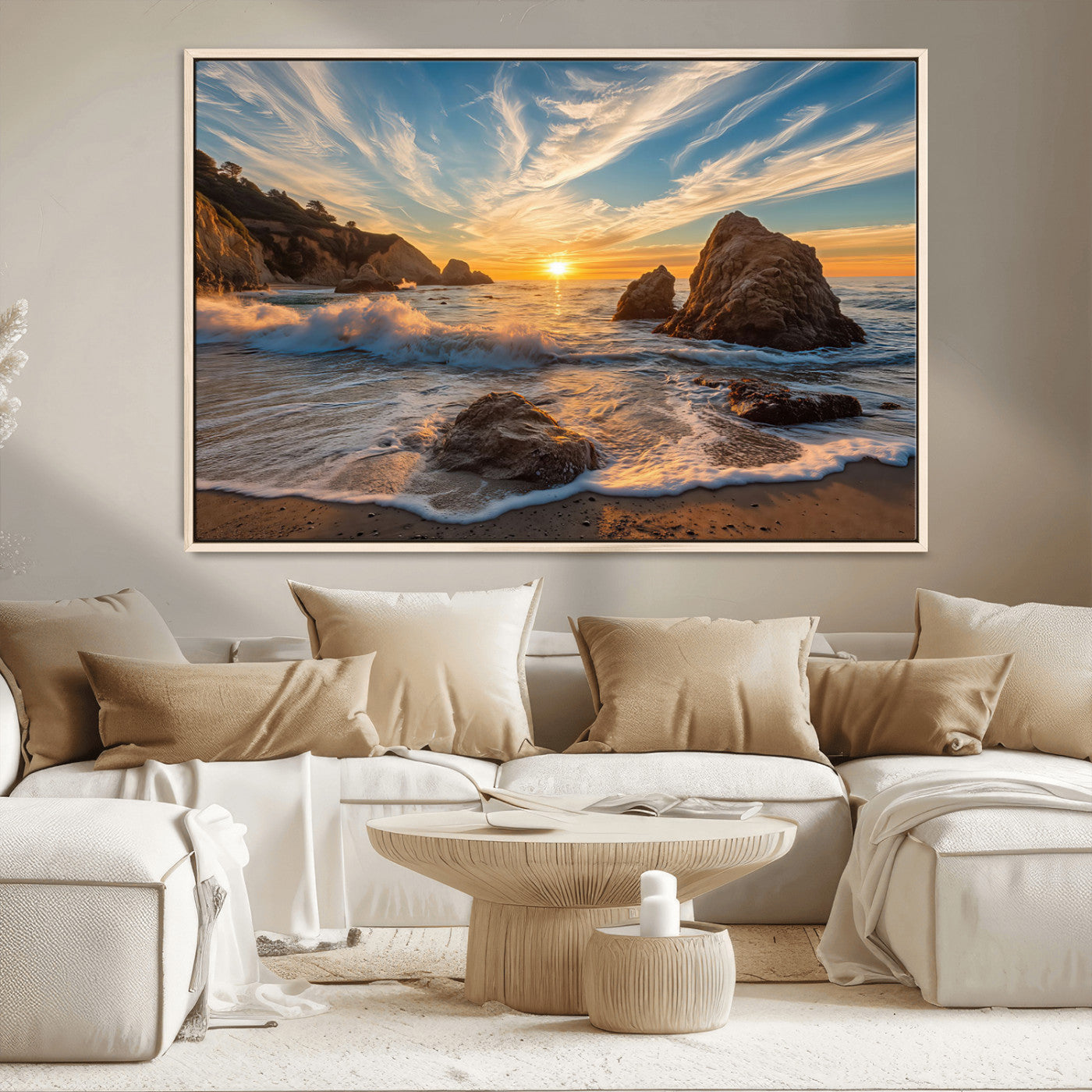 Rocky Ocean Sunset Wall Art Print, Seaside Canvas Wall Art, Dramatic Seascape Canvas Print for Coastal Modern Decor, Ocean Sunset Art Printing