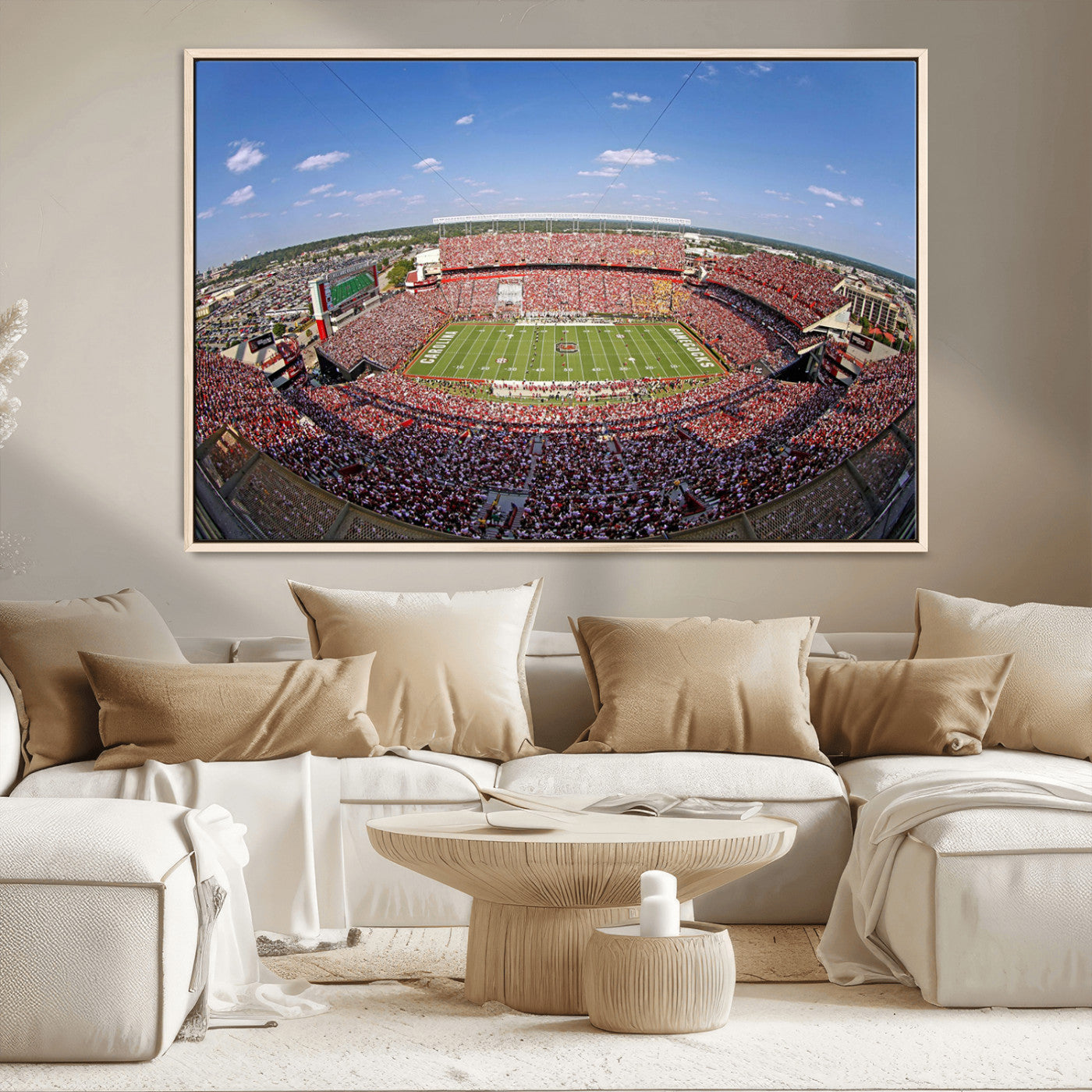 An William Brice-Stadium view of a full football stadium with cheering fans and clear blue skies, capturing the excitement and energy of the game.