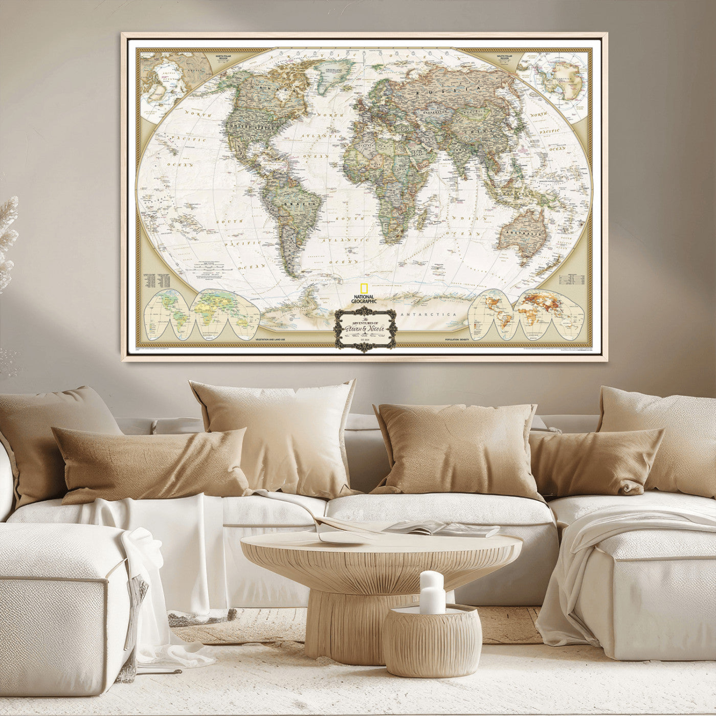 62071694-MGV-CV-36X24-Custom Push Pin World Map Wall Art Canvas Print – Personalized National Geopraphic Map for Travel