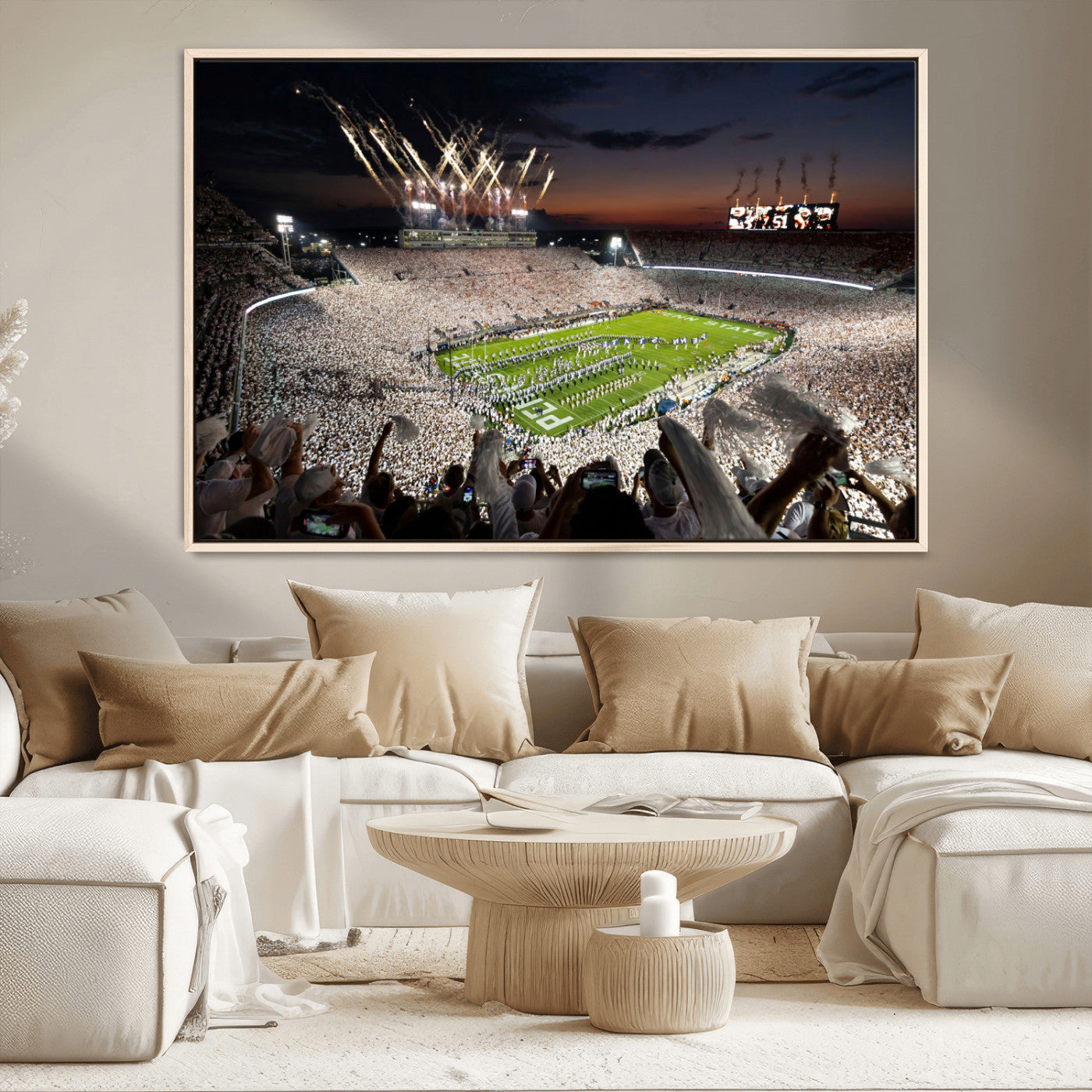 Penn State Stadium Wall Art Print, White Out Football Game Canvas Wall Art, Framed Sports Stadium, Large College Football Canvas Print for Game Room - Man Cave + 555