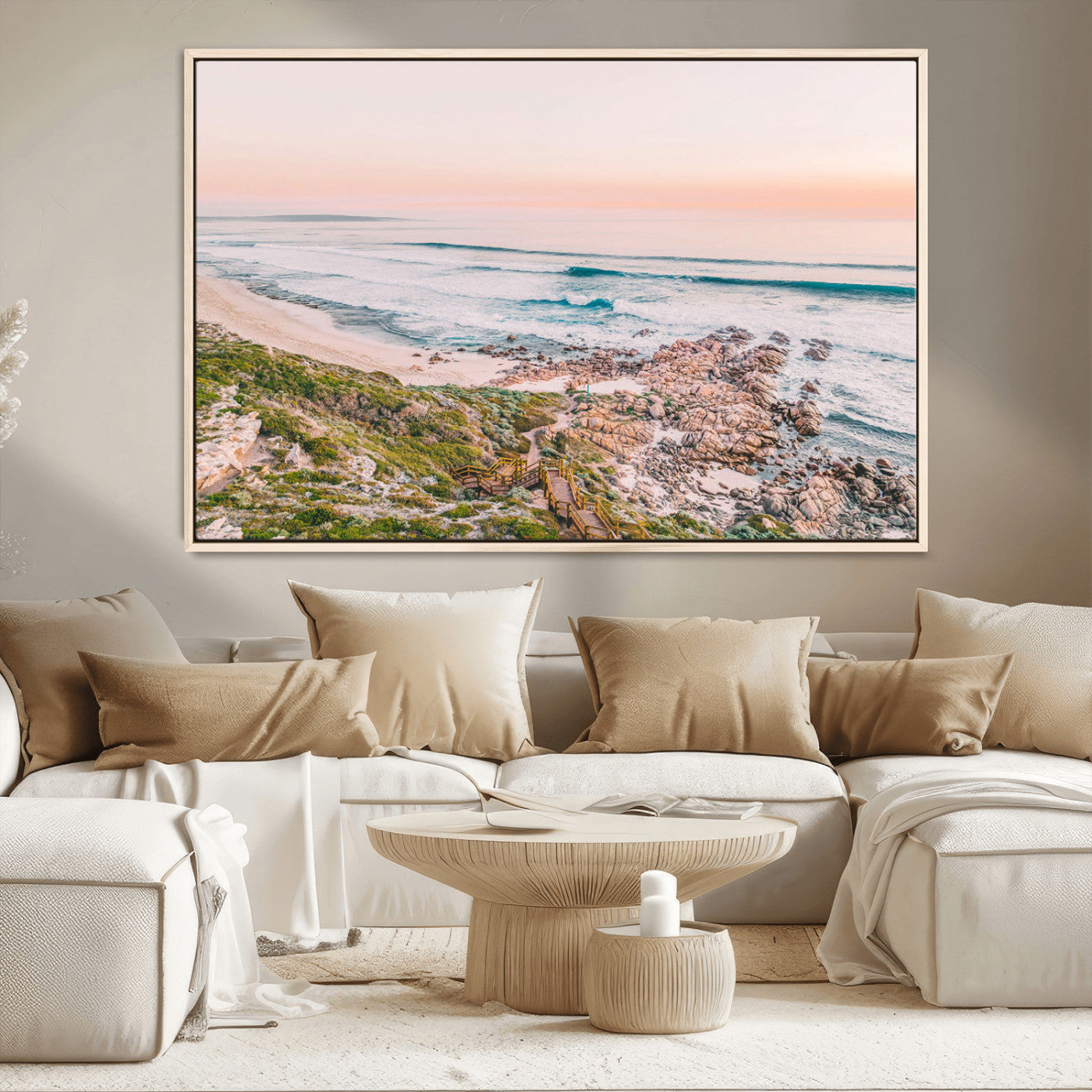 27332135-MGV-CV-36X24-Coastal Cliffside Canvas Wall Art Print, Ocean Shore Landscape Decor, Large Scenic Beach Canvas for Living Room or Office 1 Panel Wrapped Canvas