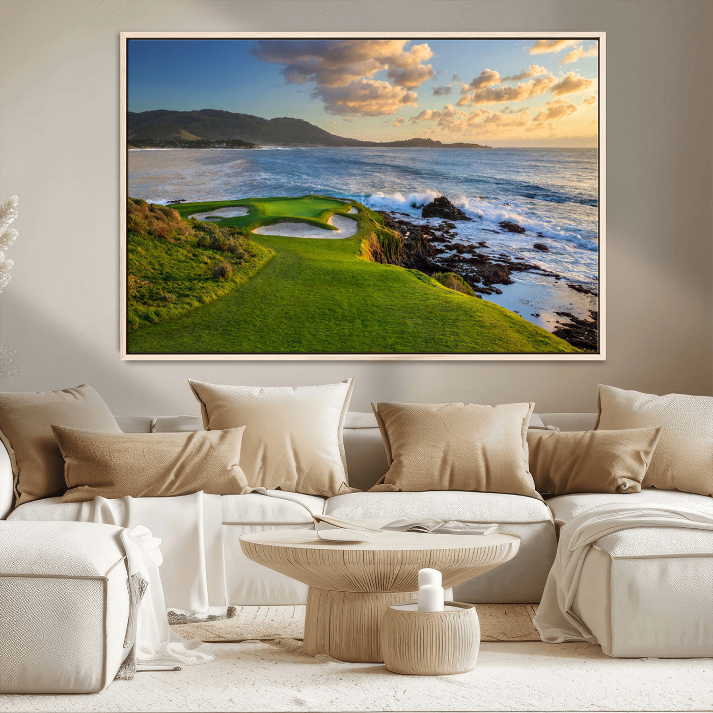MGV-FC-36X24 - Stunning Coastal Golf Course at Sunset with Rolling Green Fairways and Ocean Waves – Perfect Wall