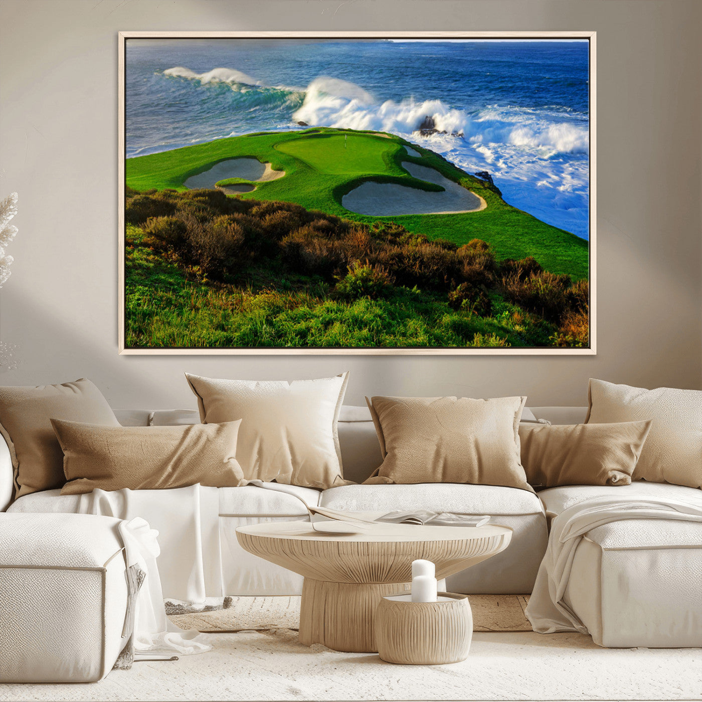 -Ocean Cliffside Golf Course Green Waves Surf Sand Bunker Scenic Coastal Landscape Nature Wall Art