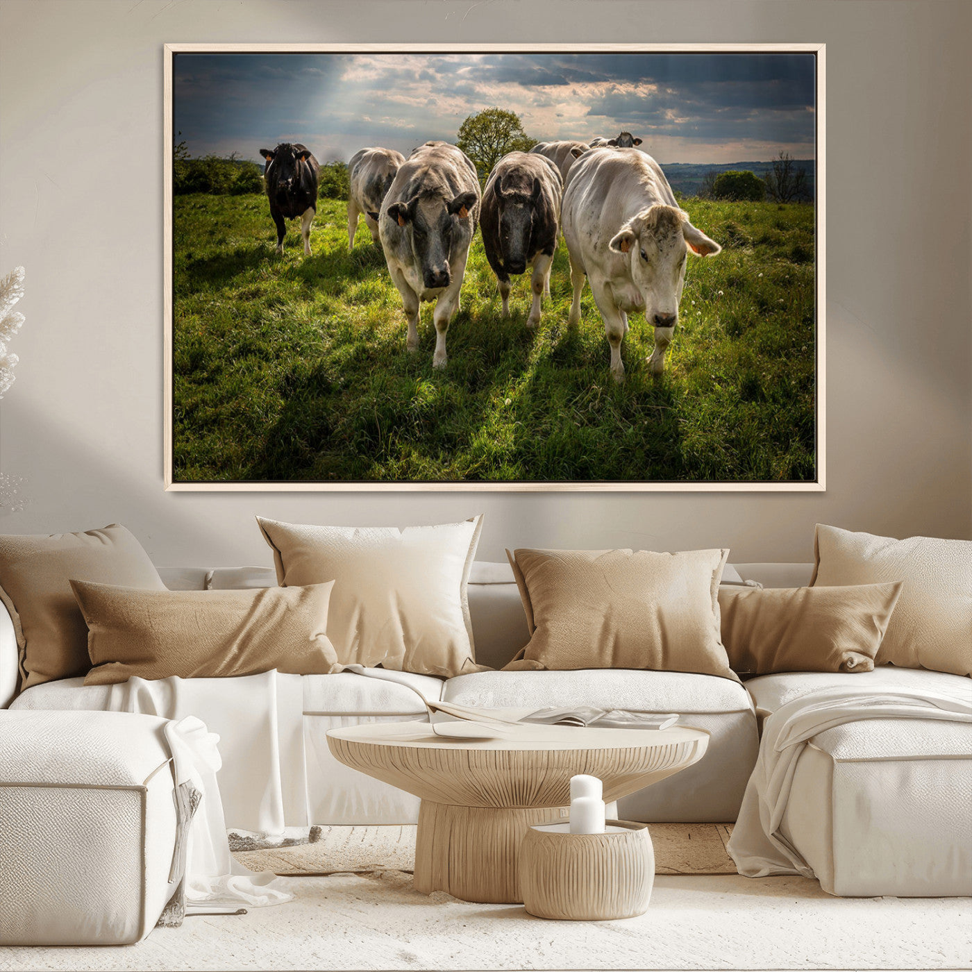 67277447-MGV-CV-36X24-Grazing Cattle Herd Pasture Green Field Livestock Natural Farm Animals Rural Life Outdoor Wall Art Canvas Print