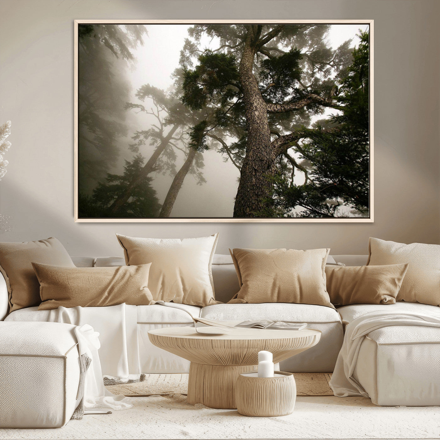 87969493-MGV-CV-36X24-Misty Forest Tall Trees Foggy Atmosphere Nature Serenity Calm Wooded Landscape Tranquil Scene Outdoor Beauty Wall Art Canvas Print