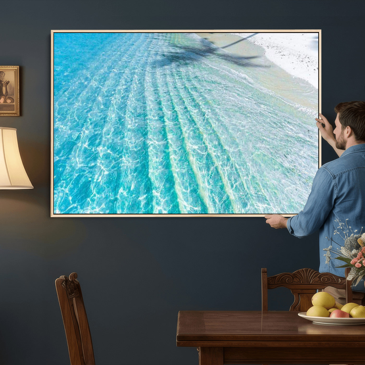 46233906-MGV-CV-36X24 - Serene Clear Blue Ocean Water Canvas Wall Art – Soft White Sand Shore Coastal Print for Home Decor, Relaxation, and Tranquil Vibes