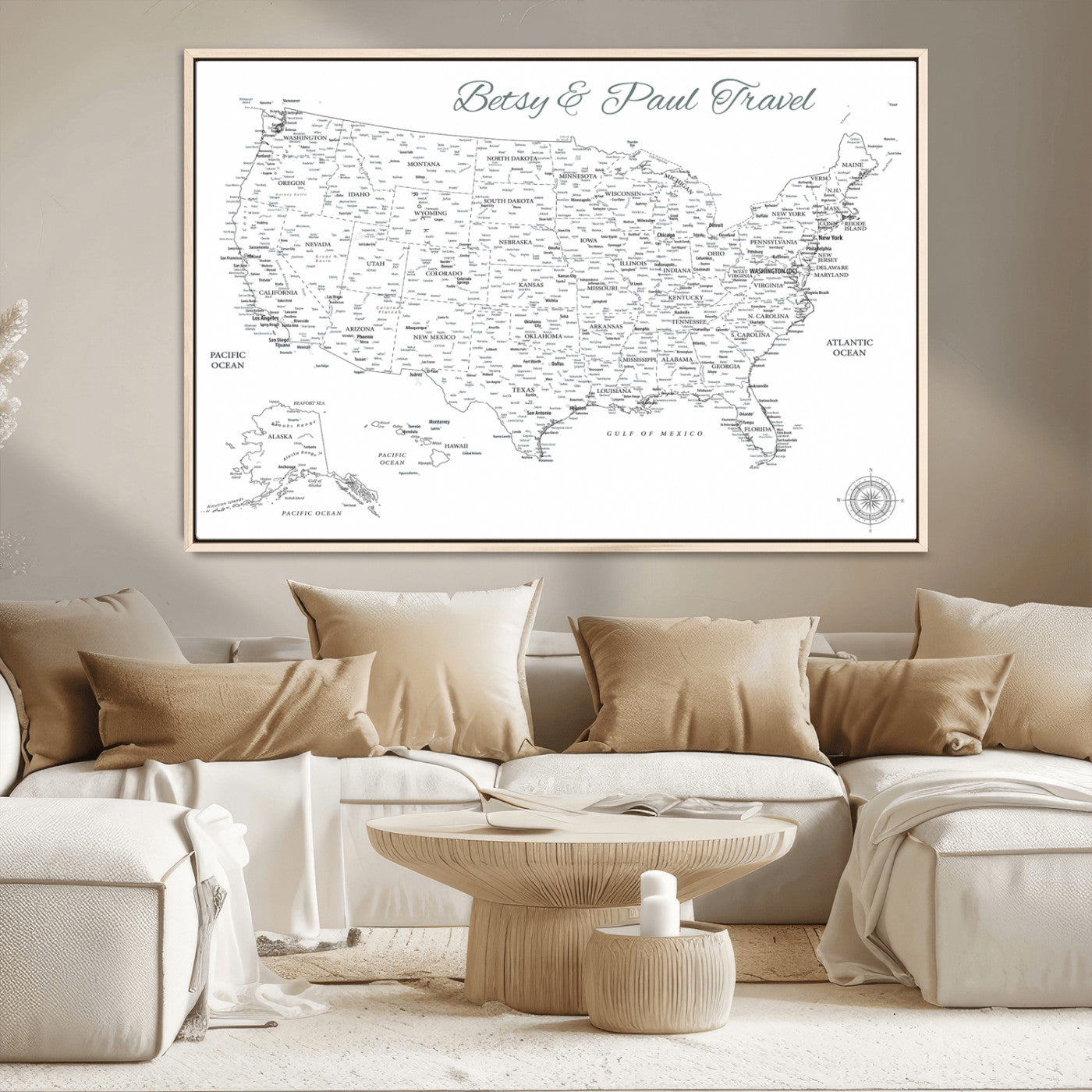 MGV-FC-36X24 - Personalized USA Map Wall Art Canvas Print – Custom Push Pin Travel American Map for Couples, Families, or Office Décor