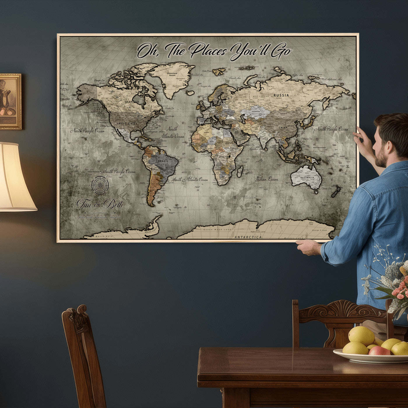 64506765-MGV-FC-36X24 - Personalize Push Pin World Map Wall Art Canvas Print with Pins – Customize  Travel Tracker Map for Home and Office Décor