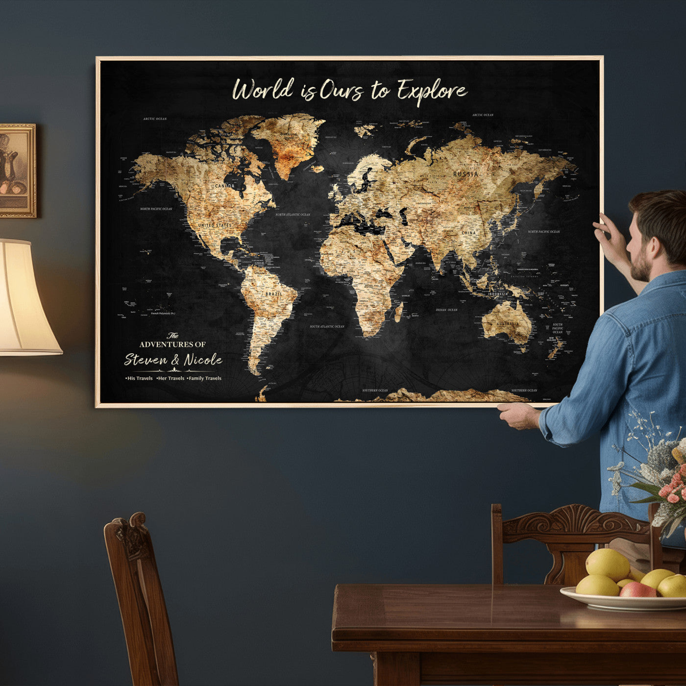 64106311-MGV-FC-36X24 - Personalized Push Pin World Map Wall Art Canvas Print with Pins – Customize  Travel Tracker Map for Home and Office Décor