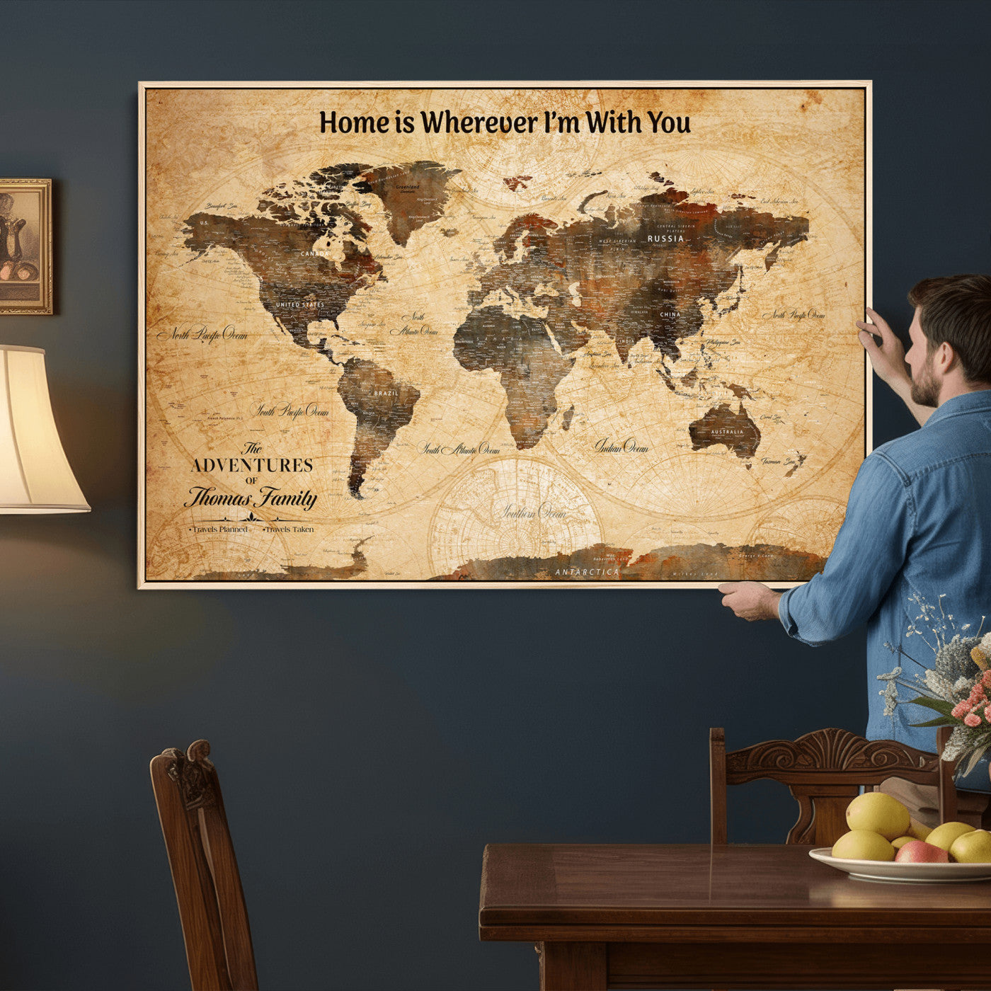 61703173-MGV-FC-36X24 - Personalized Push Pin World Map Wall Art Canvas Print with Pins – Customize  Travel Tracker Map for Home and Office Décor
