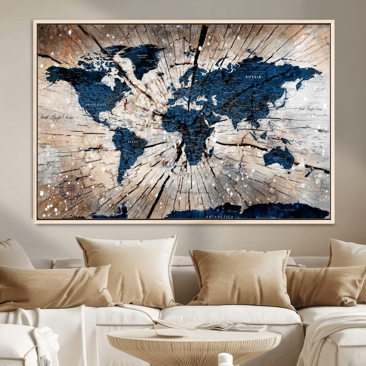 99001695-MGV-FC-36X24 - World Map Wall Art Canvas Print, Modern Decorative Framed Map Artwork Prints for Living Room, Office, Bedroom Wall Decor