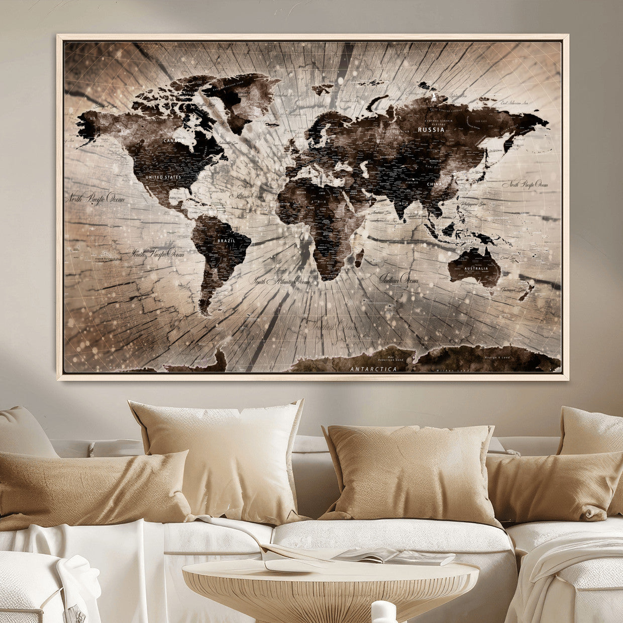 35326624-MGV-FC-36X24 - World Map Wall Art Canvas Print, Modern Decorative Framed Map Artwork Prints for Living Room, Office, Bedroom Wall Decor
