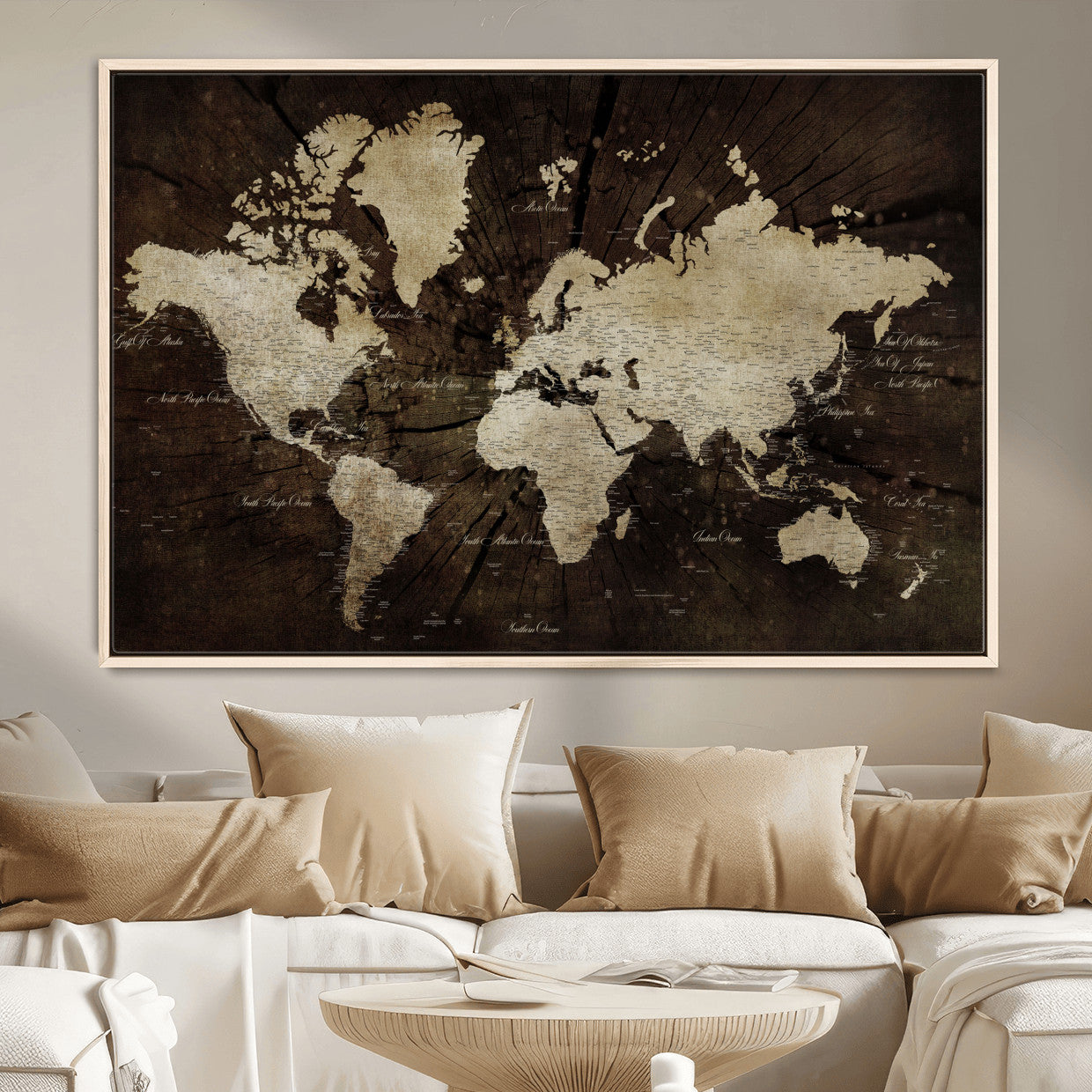 24010397-MGV-FC-36X24 - World Map Wall Art Canvas Print, Modern Decorative Framed Map Artwork Prints for Living Room, Office, Bedroom Wall Decor
