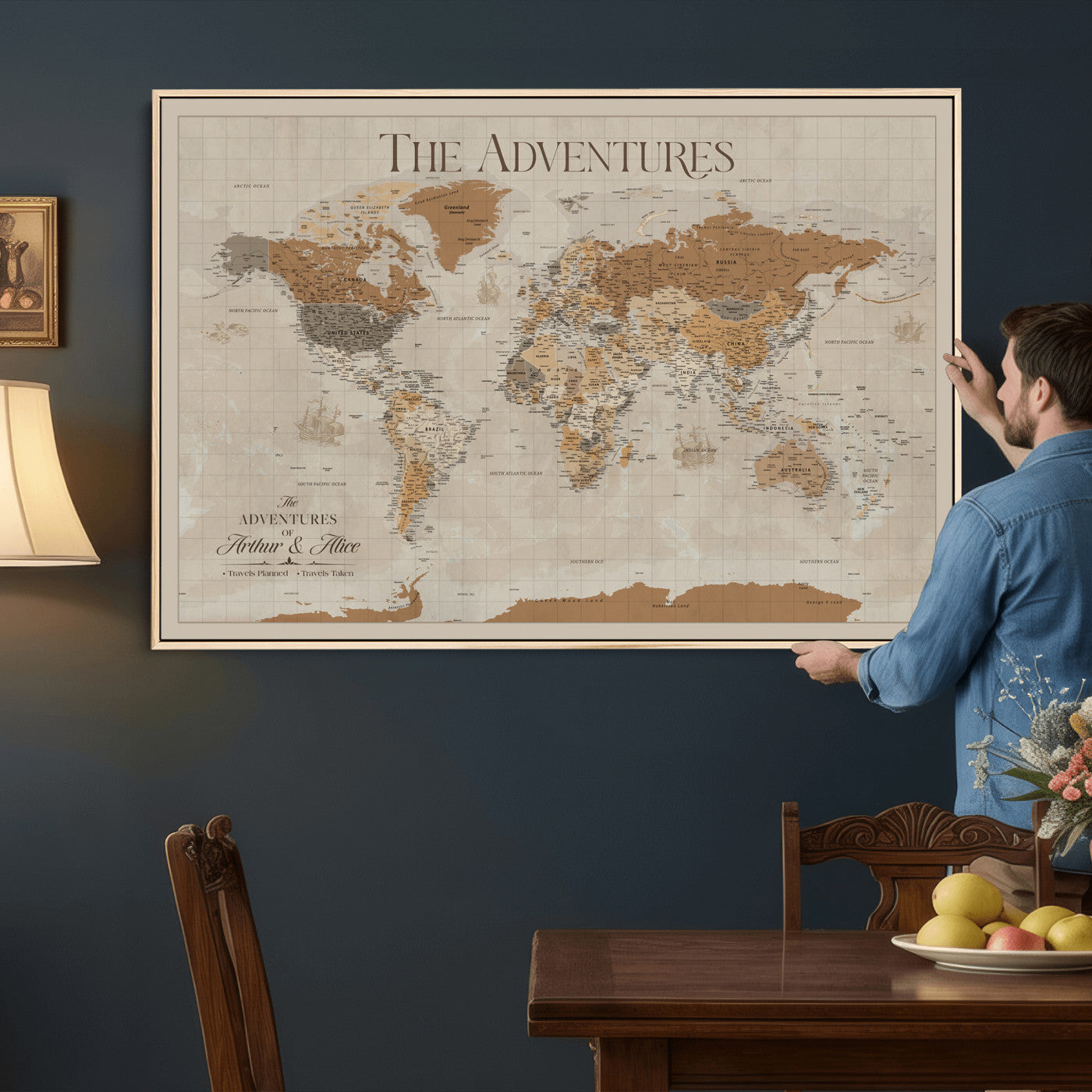 57738274-MGV-CV-36X24 - Custom Push Pin World Map Wall Art Canvas Print – Personalized Travel Tracker - NEWMAP-10