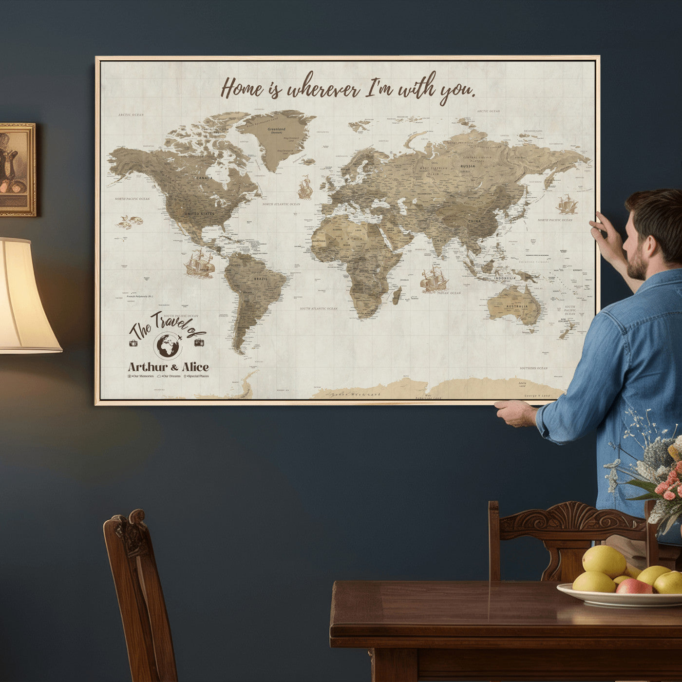 61351027-MGV-CV-36X24 - Custom Push Pin World Map Wall Art Canvas Print – Personalized Travel Tracker with Pins - NEWMAP-11