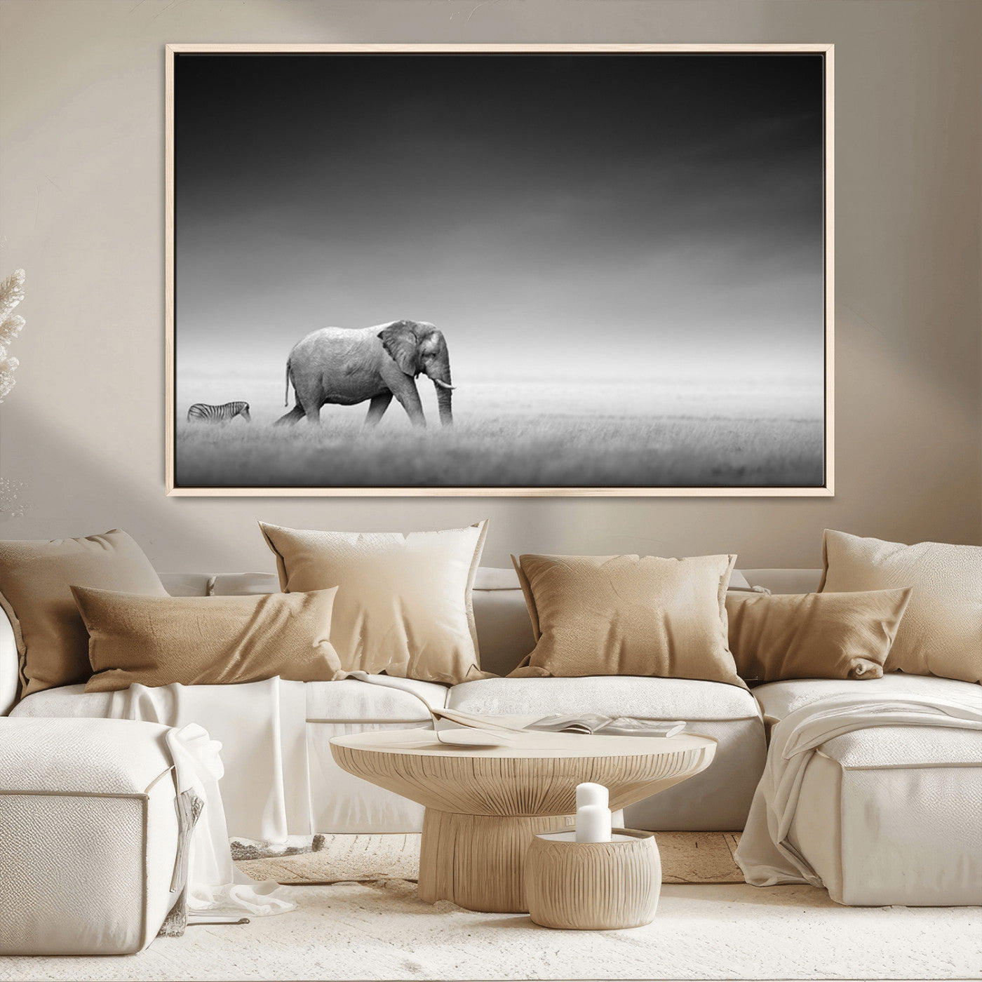 MGV-FC-36X24 - Elephand and Zebra Wall Art Canvas Print, Modern Artwork