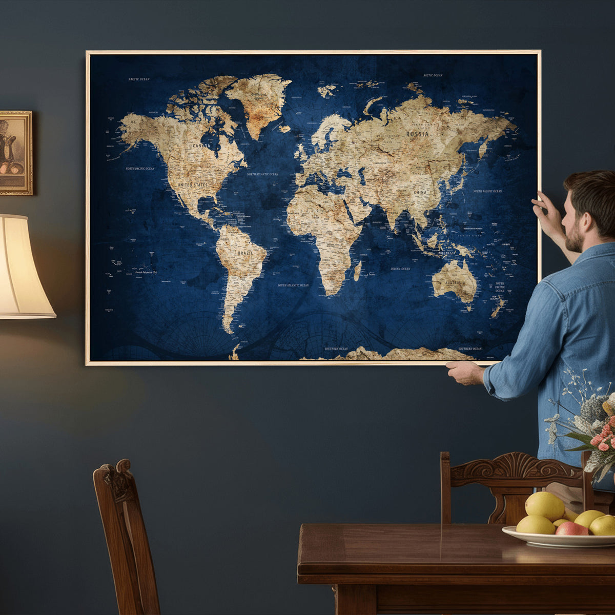 57503519-MGV-CV-36X24 - World Map Canvas Print – Framed Travel Map Wall Art for
