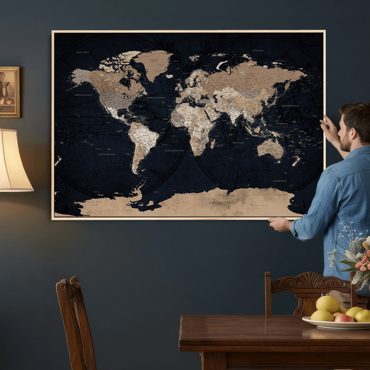 25812727-MGV-CV-36X24 - World Map Wall Art Canvas Print, Modern Decorative Framed Map Artwork Prints for Living Room, Office, Bedroom Wall Decor