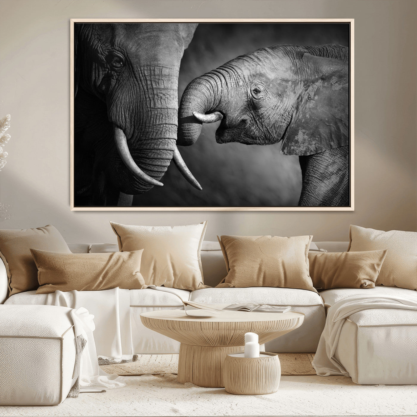 MGV-FC-36X24 - Elephant Family Wall Art Canvas, Framed Elephant Family Canvas Print