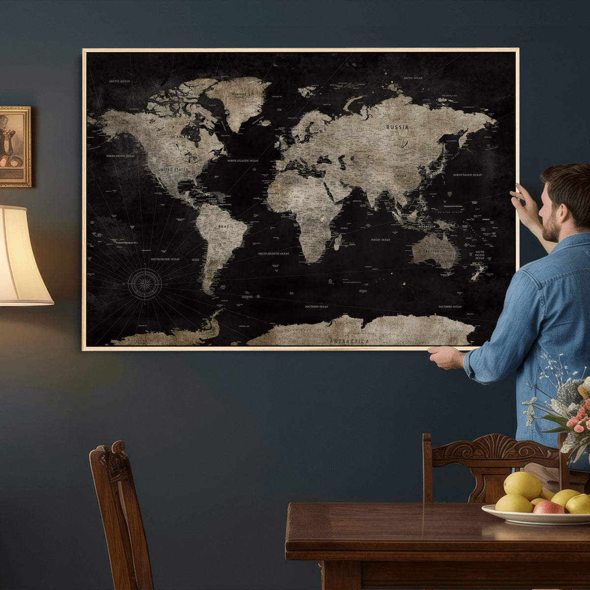 56225956-MGV-CV-36X24 - Detailed World Map Wall Art Print - Large Framed World Map
